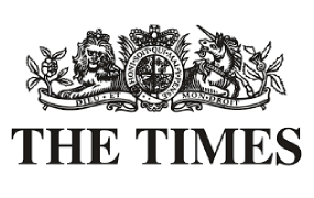 Classic black-and-white “THE TIMES” emblem and bold lettering with ornate crest details, reflecting press recognition for Marmalade House Design in Bath.